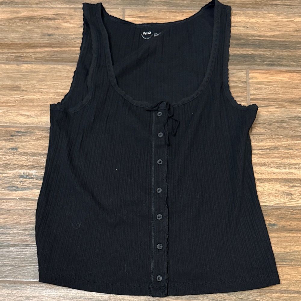 Aerie Black Button-Front Tank Top